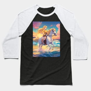 Anime Princess Cute Girl with White Horse collorful Baseball T-Shirt